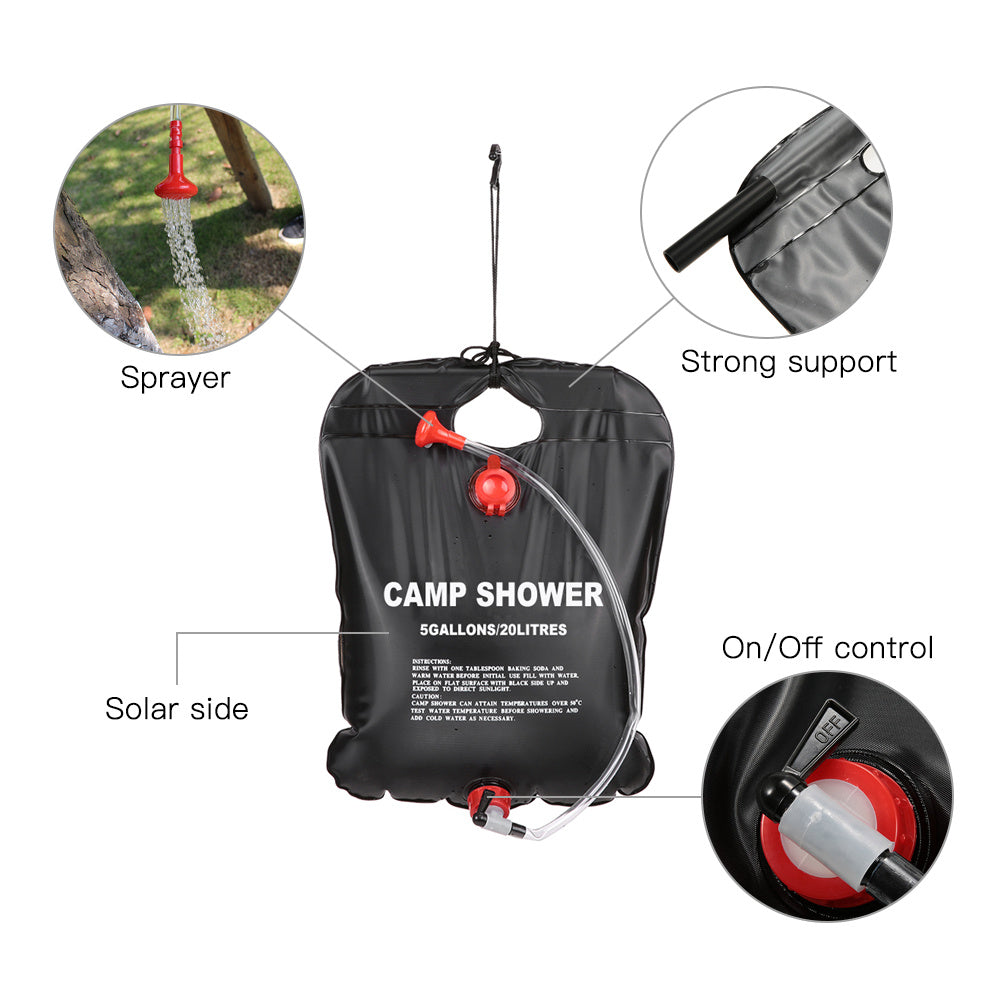 Surefire Solar-Heated Portable Camp Shower (20L/40L) – Eco-Friendly Outdoor Pressure Shower for Camping & Hiking