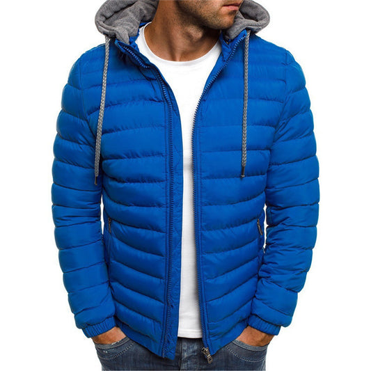 Men's Cotton Padded Jacket Casual Plus Size Solid Color Hooded Cotton Padded Jacket